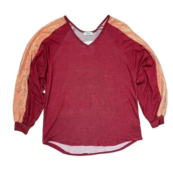 Adora Wine Glittery Sleeve Blouse Size Medium Burgundy Holiday Long Sleeve Knit - Picture 1 of 13